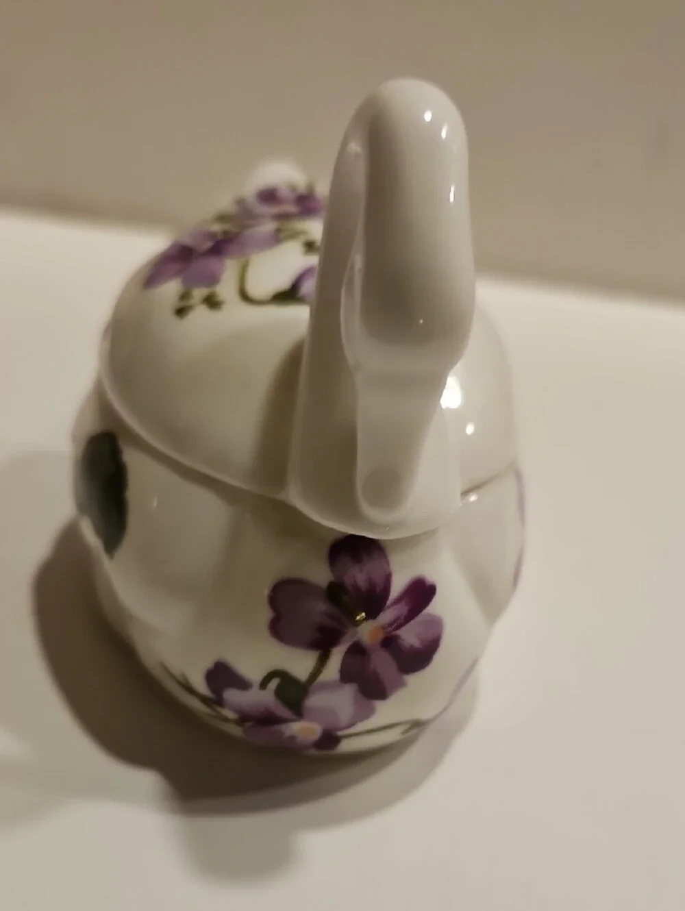 Fine Bone China Swan Trinket Box with Purple Floral Accents Hand Painted